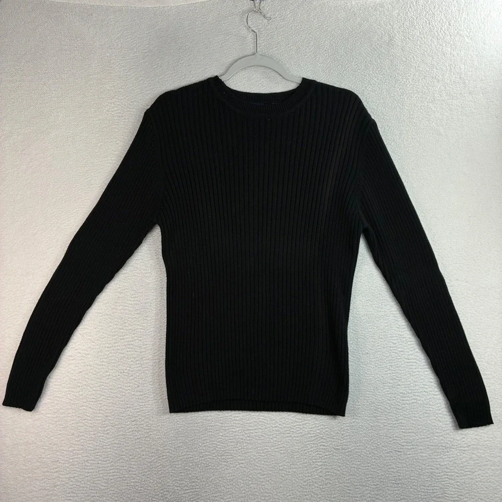 Vintage Gap Ribbed Sweater Women M Black Crewneck Cotton Stretch Knit Preppy Y2K